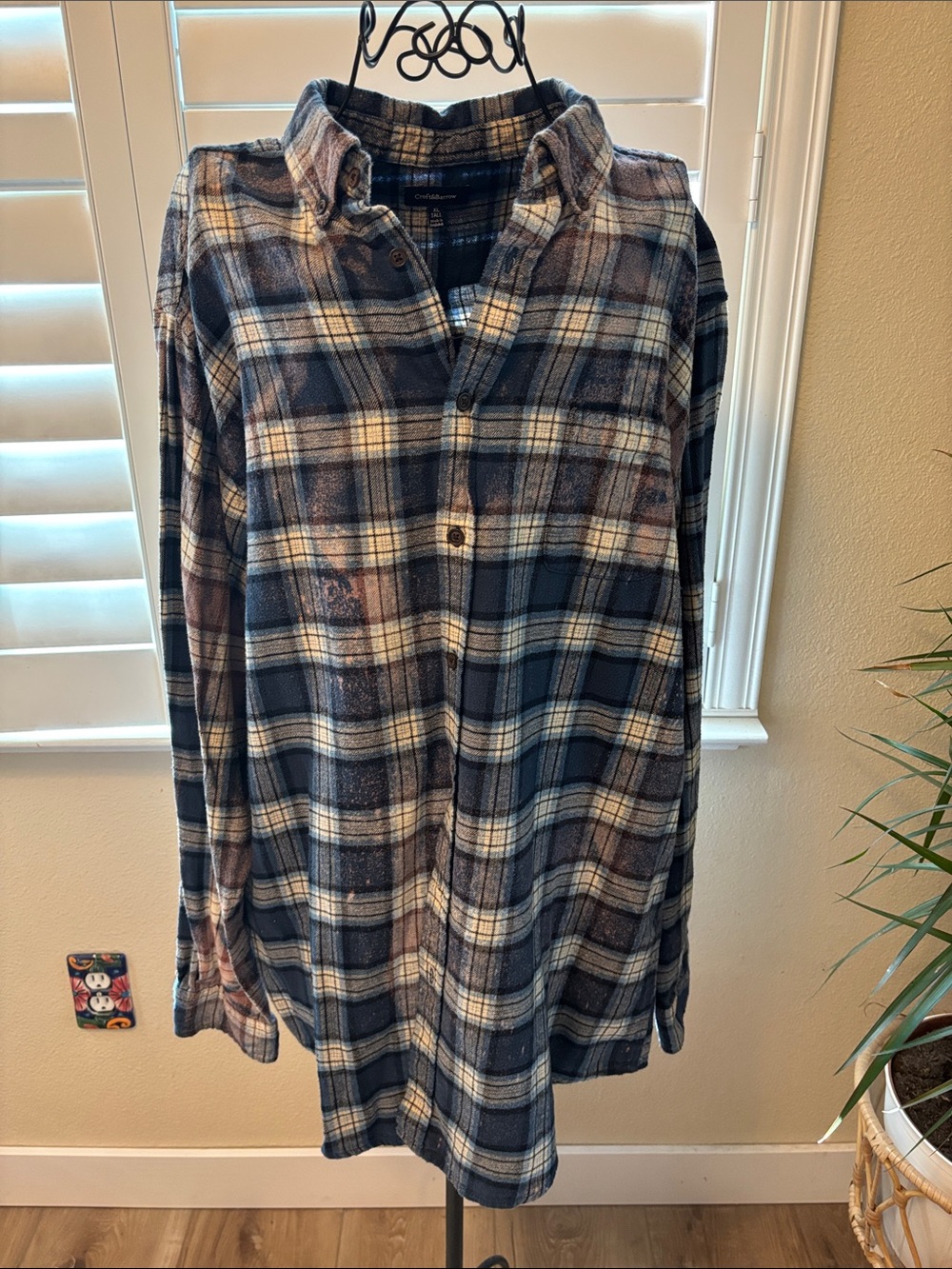 Handmade Distressed Bleached Plaid Flannel Back-Print whiskey bent hell bound - Picture 3 of 5